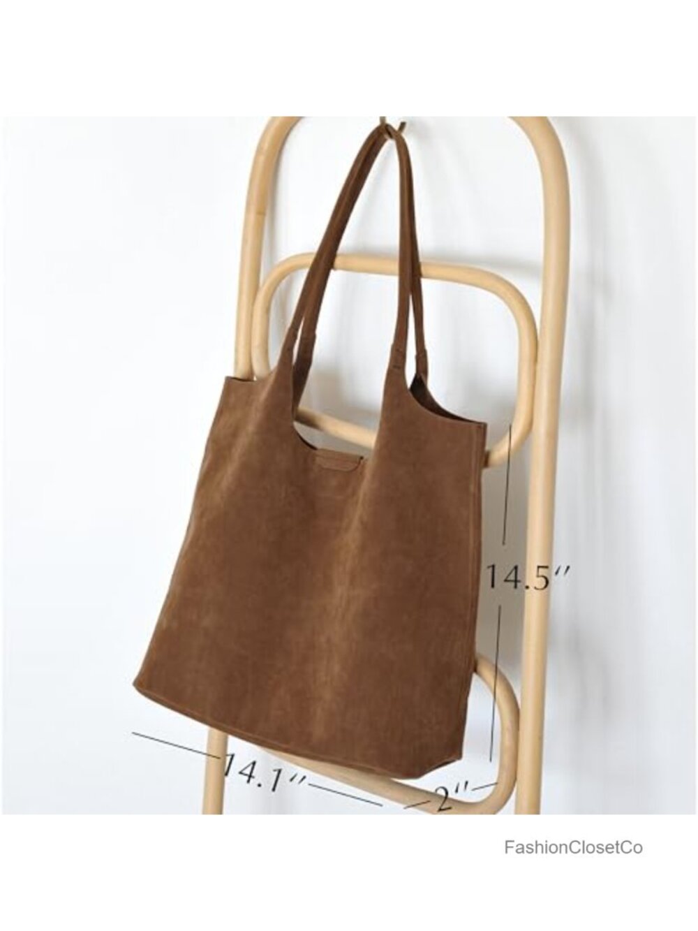 Faux Suede Tote Bag with Magnetic Closure, Hobo Handbag, Casual Vegan Leather - Picture 3 of 6